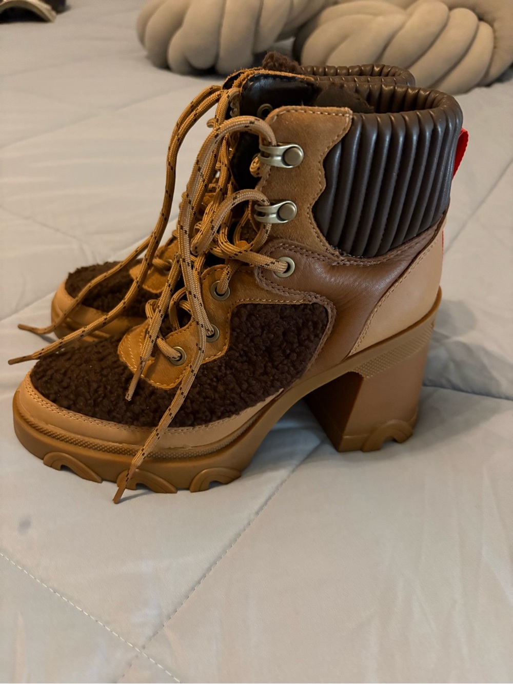 Sorel Brown Lace-Up Chunky Heel Ankle Boots